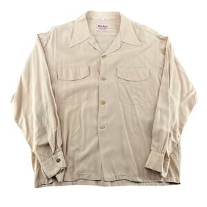 Vintage 1950s Mark Twain Rayon Loop Collar Shirt Men’s L Flap Pockets Rockabilly